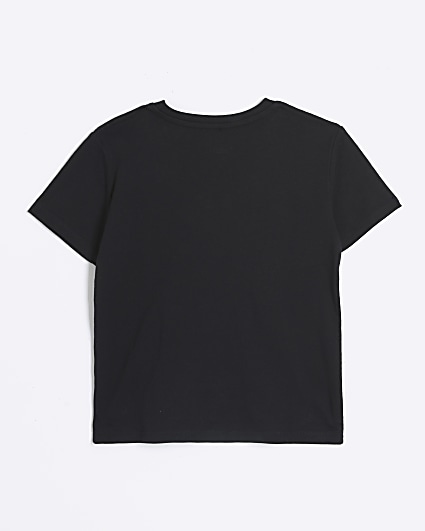 Girls Black Diamante Fringe T-Shirt