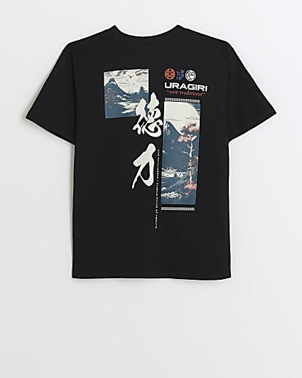 Boys Black Graphic Print T-shirt