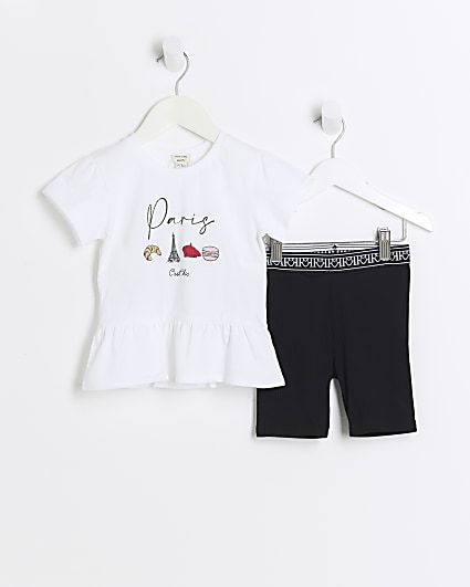 Mini Girls White Paris T-Shirt and Shorts Set