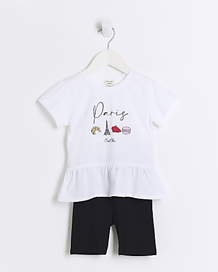 Mini Girls White Paris T-Shirt and Shorts Set