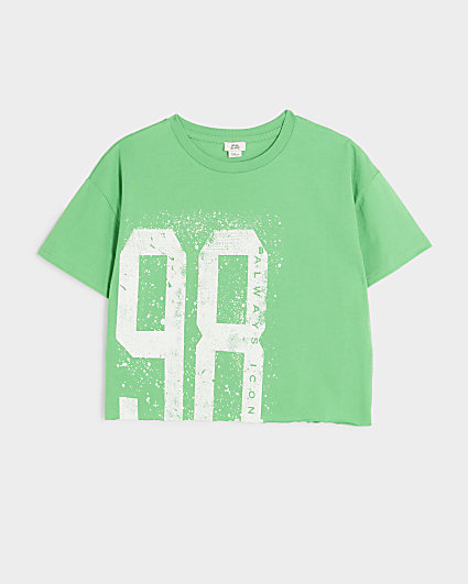 Girls green Number Graphic Print T-Shirt