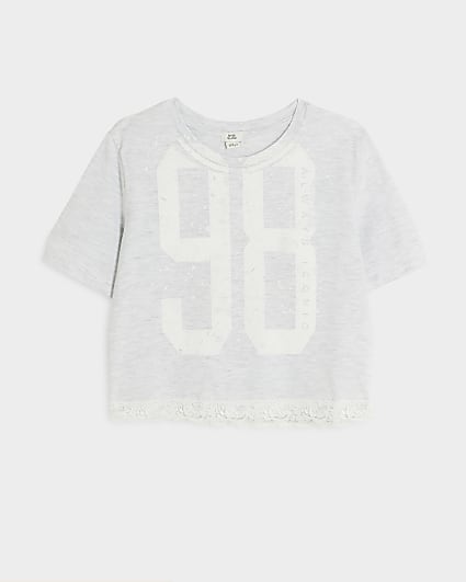 Girls grey Number Graphic Print T-Shirt