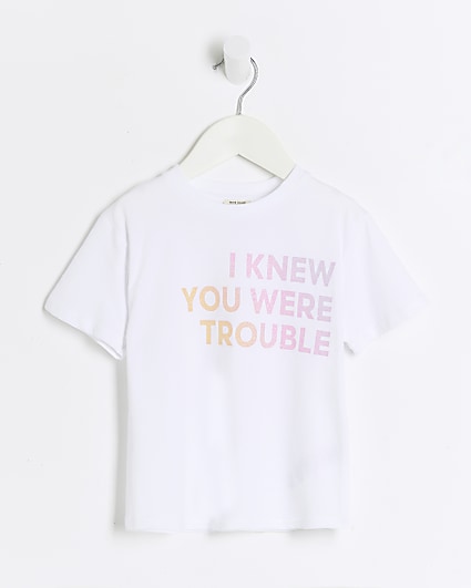 Mini Girls White metallic Trouble T-shirt