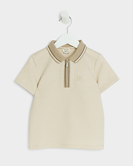 Mini boys stone textured half zip polo shirt