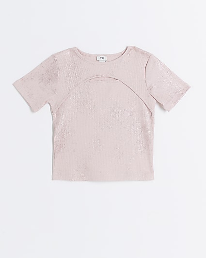 Girls pink metallic foil t-shirt