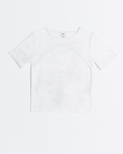 Girls silver metallic foil t-shirt