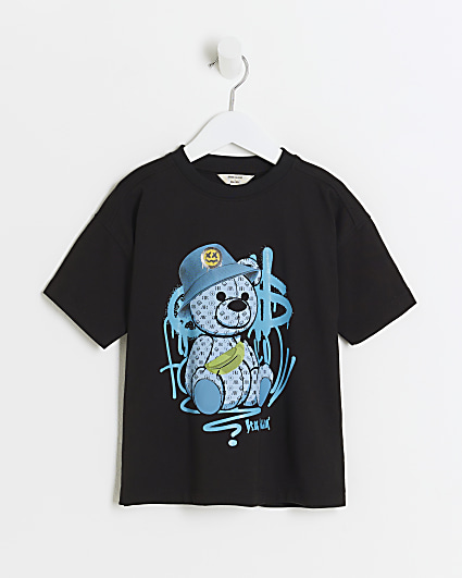 Mini boys black graffiti bear t-shirt