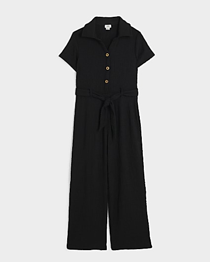 Girls black seersucker jumpsuit