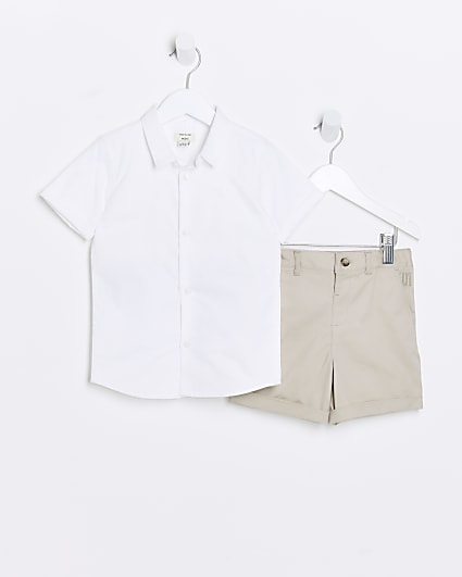 Mini Boys stone shirt and oxford chino shorts