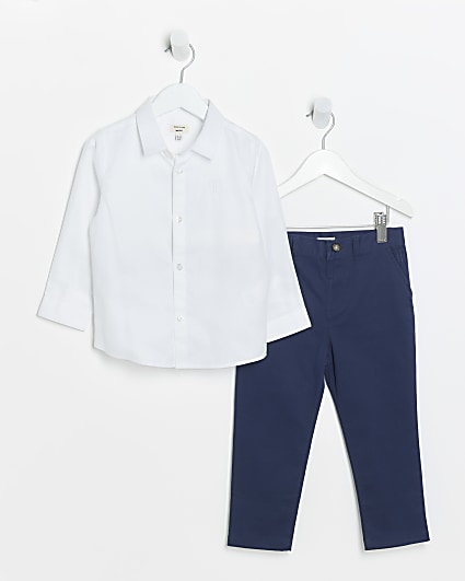 Mini boys navy shirt and chino trousers set