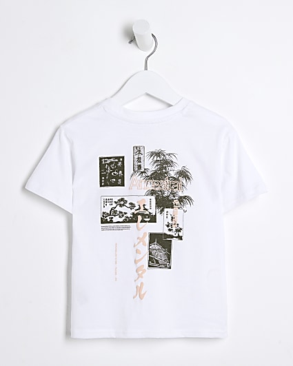 Mini boys white Japanese graphic t-shirt