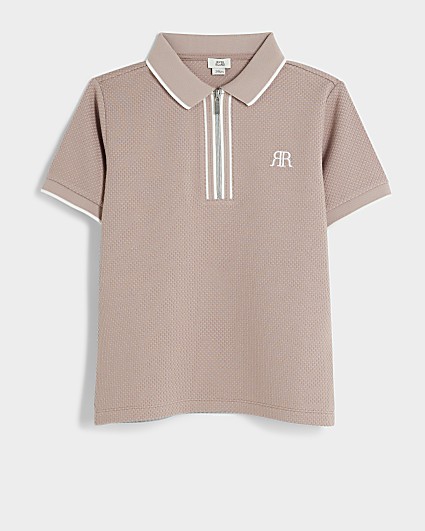 Boys Pink Textured Tipped Polo Shirt