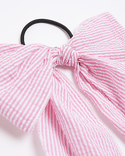 Girls pink stripe bow hair band