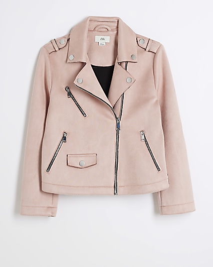 Girls pink zip up biker jacket