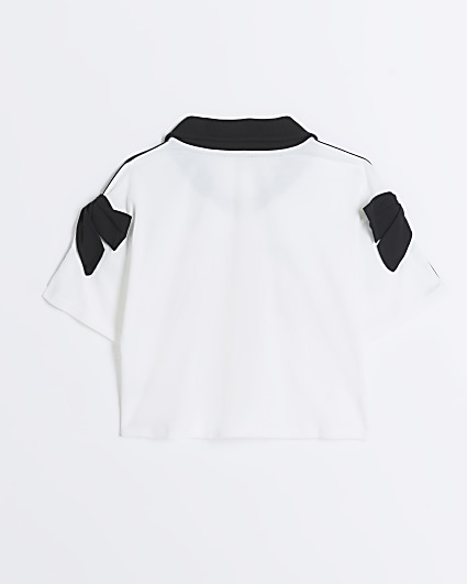 Girls white graphic bow football t-shirt