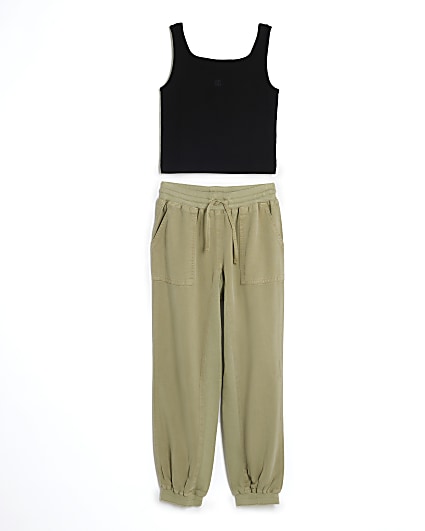 Girls black tank top and trousers set