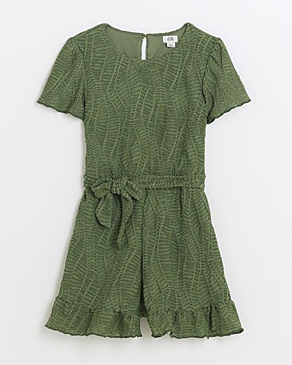 Girls khaki texture belted playsuit