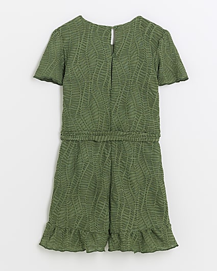 Girls khaki texture belted playsuit