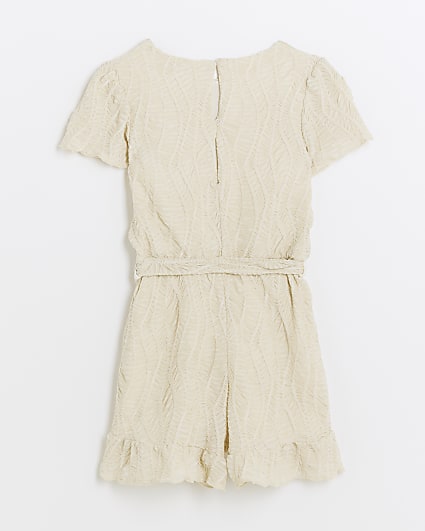 Girls Cream texture belted playsuit