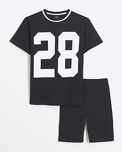 Girls black oversized number t-shirt set