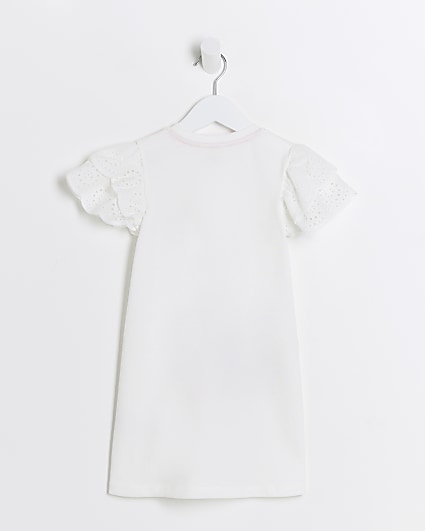 Mini girls white bag print t-shirt dress