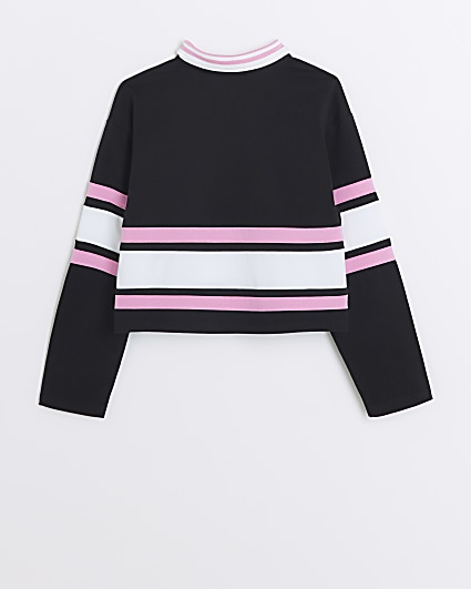 Girls black striped collared long sleeve top