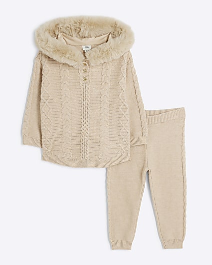 Baby girls cream cable knit hoodie set
