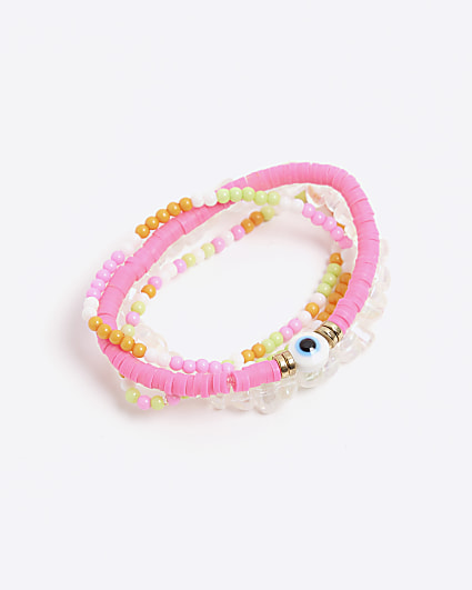 Pink Neon Beaded Bracelets Multipack