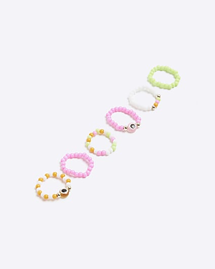 Girls Neon stretch beaded rings 6 pack