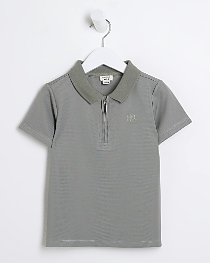 Mini boys khaki half zip smart polo shirt