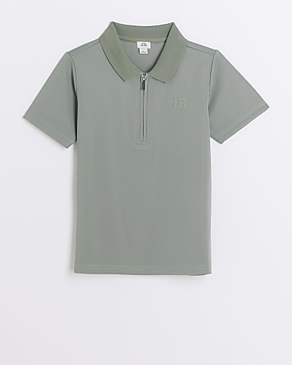 Boys khaki half zip smart polo shirt