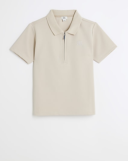 Boys stone half zip smart polo shirt