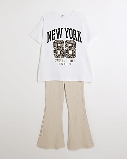 Girls white leopard print t-shirt set