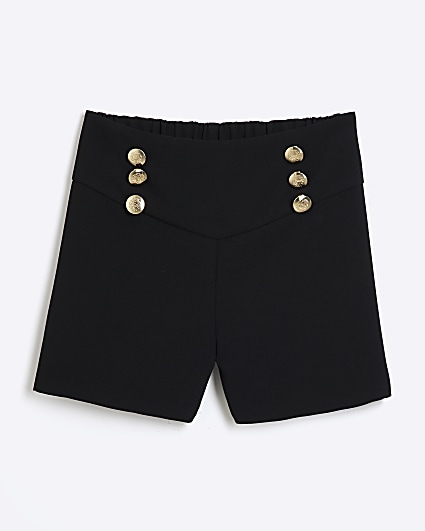 Girls black button detail shorts