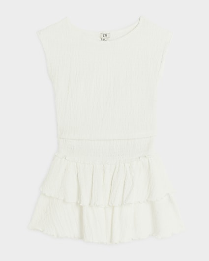 Girls white textured top and skirt set