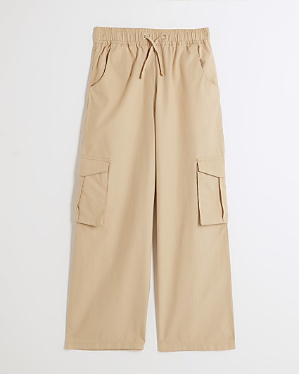Girls beige wide leg cargo trousers