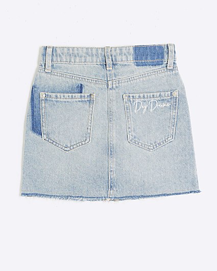 Girls Blue Denim patchwork Mini Skirt