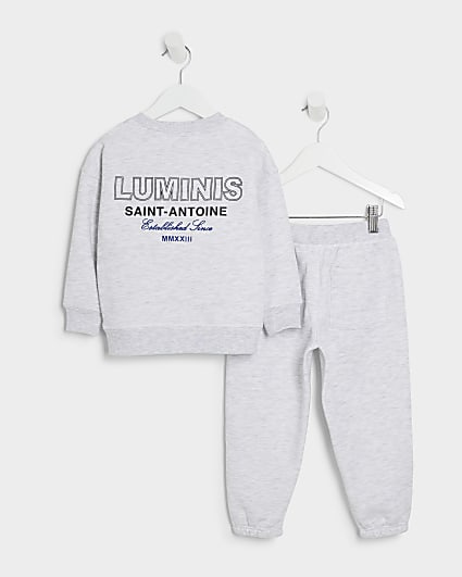Mini boys grey graphic print sweatshirt set