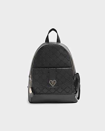 Girls black embossed monogram backpack