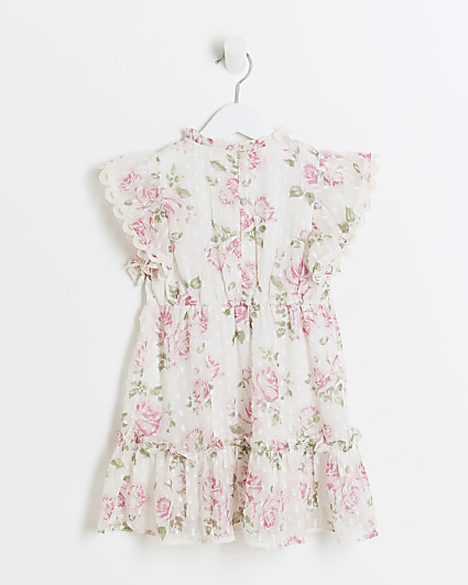 Mini girls white rose chiffon dress