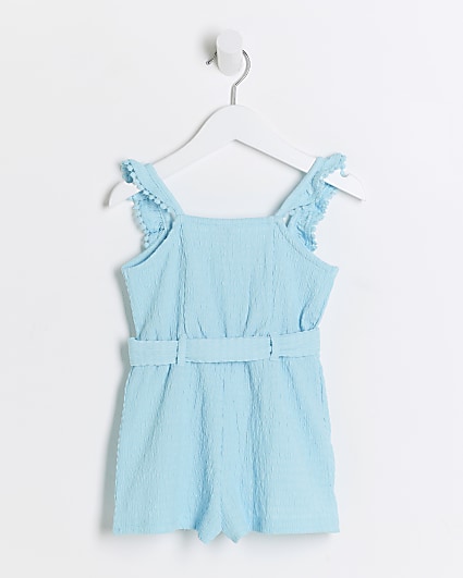 Mini Girls Blue Belted Frill Playsuit