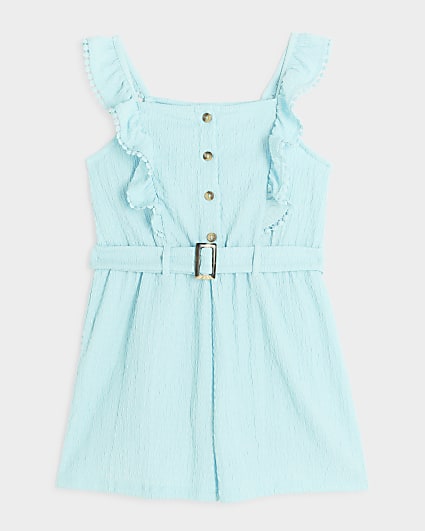 Girls blue belted frill playsuit