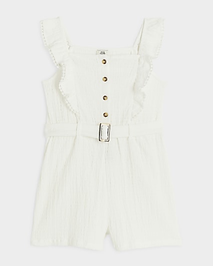 Girls white belted frill playsuit