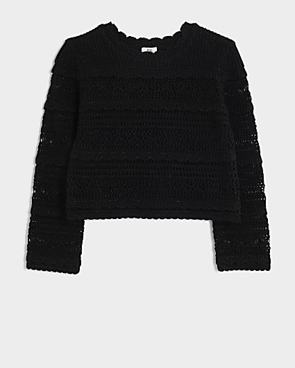 Girls black crochet metallic jumper
