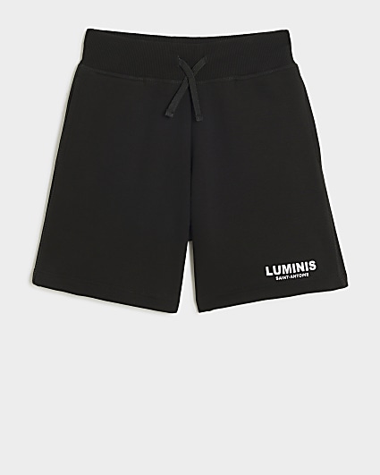 Boys black graphic print shorts