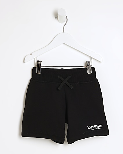 Mini boys black graphic print shorts