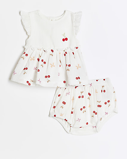 Baby girls beige cherry top and bloomers set