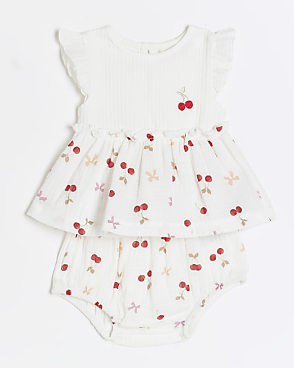 Baby girls beige cherry top and bloomers set