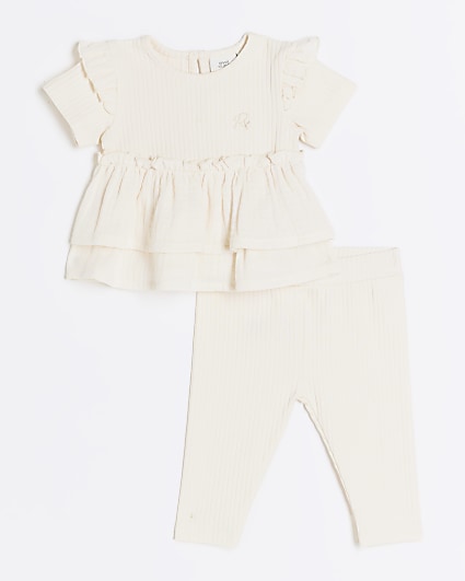 Baby girls cream textured peplum top set