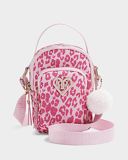 Girls pink leopard print cross body bag